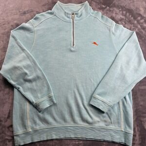 Tommy Bahama Pullover Mens XXL Light Blue Quarter Zip Pima Cotton Tencel Blend